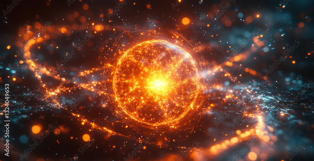 Poster A vibrant visualization of quantum mechanics highlights qubits and superposition, featuring swirling particles in an abstract moment of entanglement and decoherence.