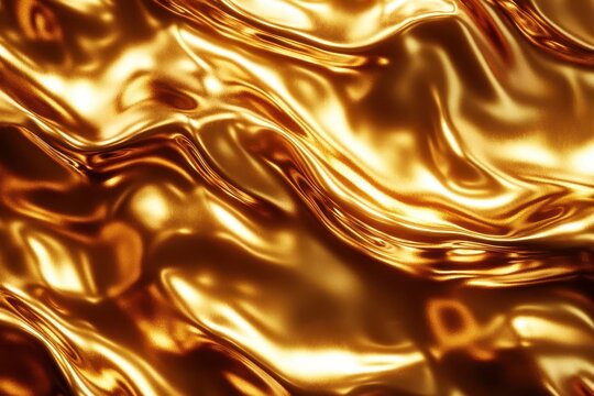 luxurious abstract gold foil texture with rippling waves catching prismatic light reflections, creating a sumptuous backdrop of warm metallic tones and dynamic highlights