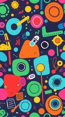 Obraz premium colorful musical instruments, art and craft abstract background design with modern and attractive color palette and arrangement