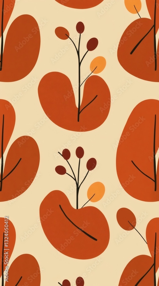 Aufkleber seamless pattern with stylized orange and brown plants. the design features repeating patterns with 