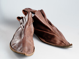 Vintage Viking Leather Shoes. Knight ancient boots