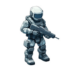 Futuristic Soldier in Armor: A Glimpse into Tomorrow's Military Technology and Combat Warfare, highlighting protection, advanced weaponry and soldierly defense.