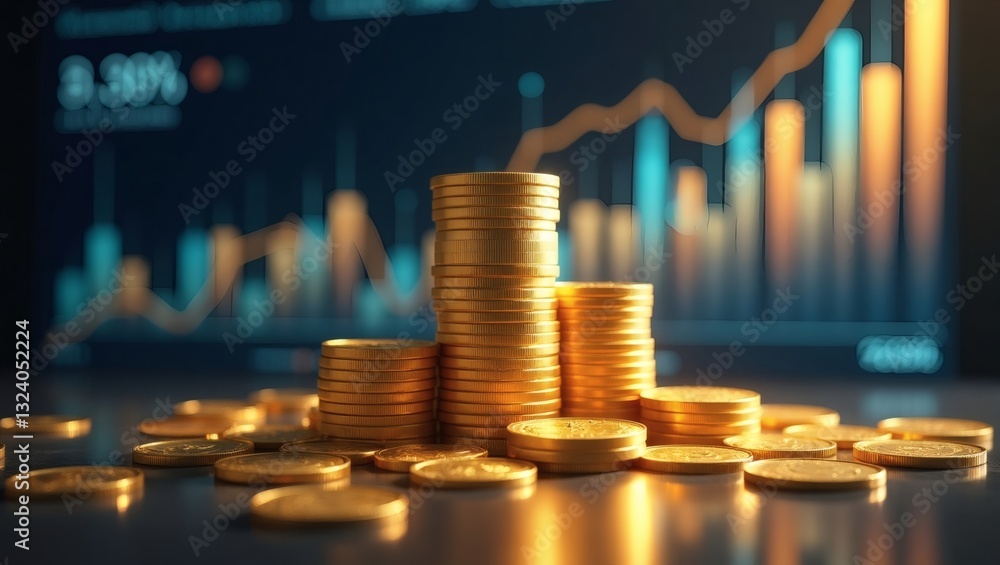 Aufkleber stacks of gold coins symbolizing financial growth with the background of a growth chart. the coins a