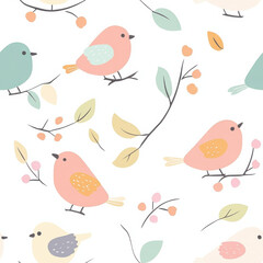 Wonderland seamless small Baby bird , pastel colours 