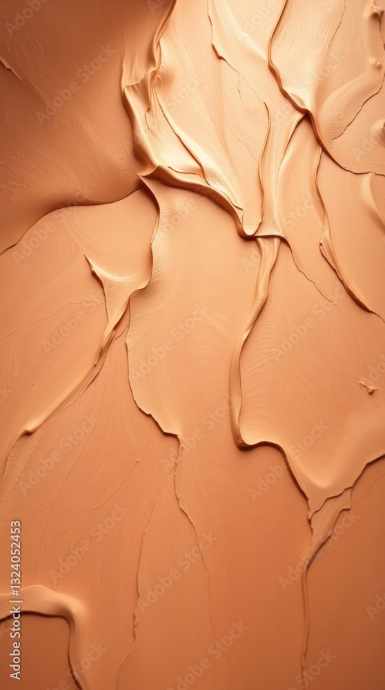 Poster texture of orange foundation cream in a close-up shot. the smooth, creamy texture has swirls and str