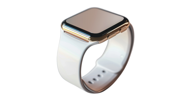 Modern smartwatch with white strap and transparent background - Powered by Adobe