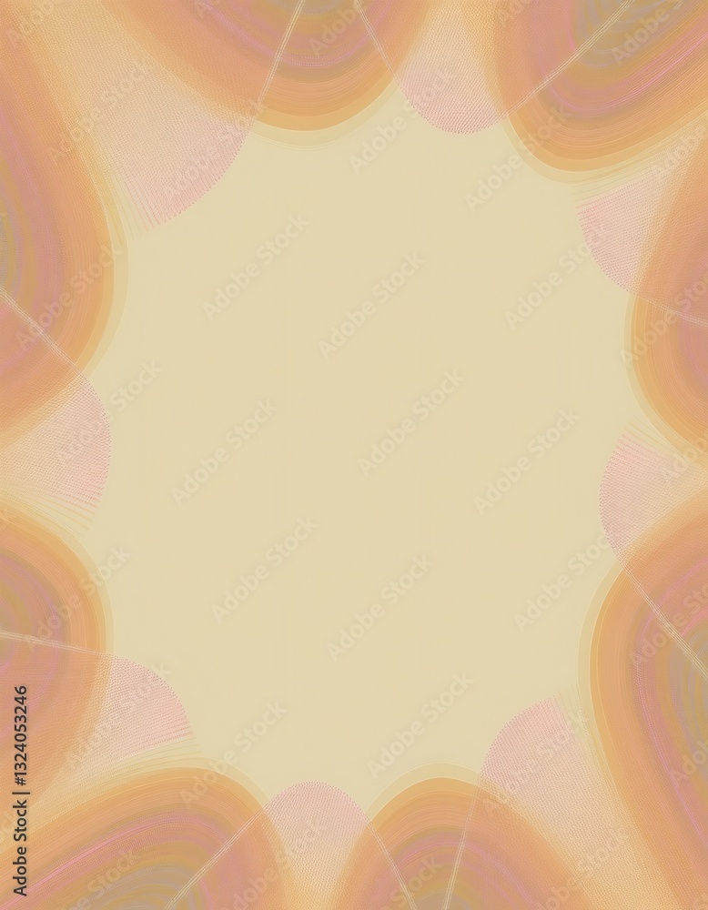 Poster abstract beige background with curved orange and pink lines creating a frame