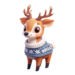 Festive Reindeer in Winter Sweater: A Joyful Christmas Celebration with Cute Animal Cartoon, Perfect for Holiday Season, Merry Xmas, and Cheerful New Year Designs