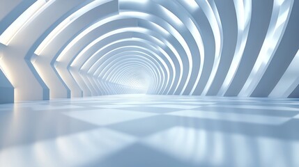 3D-rendered abstract gallery background with geometric patterns and soft lighting, ideal for dynamic product presentations in a minimal space.