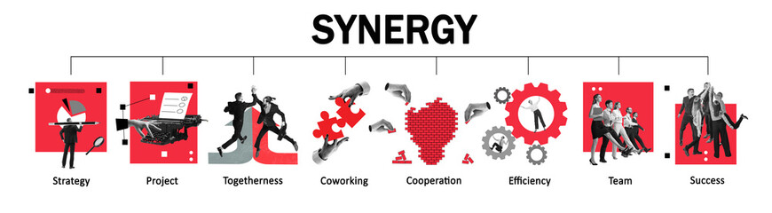 Conceptual design. Synergy through teamwork, cooperation, and shared success. Symbolizing...