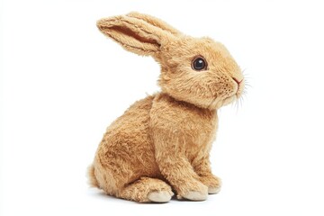 Obraz premium Brown plush rabbit toy sitting, side view isolated on Transparent Background