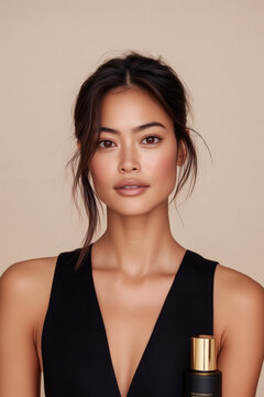 Beautiful woman with neutral makeup and sleek hair