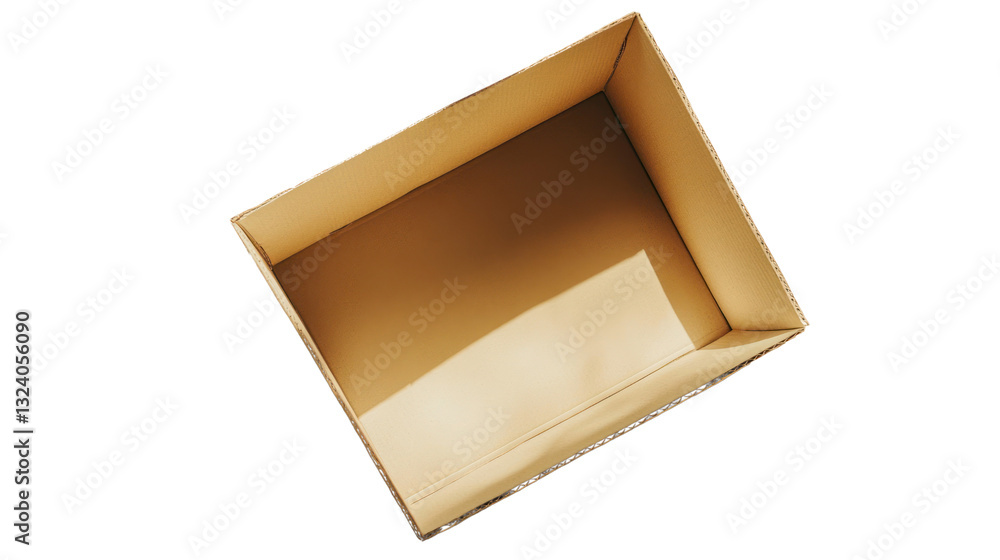 Aufkleber an empty cardboard box viewed from above, showcasing its interior lined with a soft shadow, surround