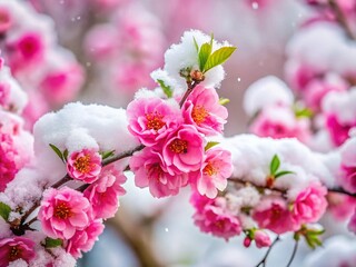 Fototapeta premium Pink Flowers Blooming in Winter Snow - Breathtaking Nature Photography