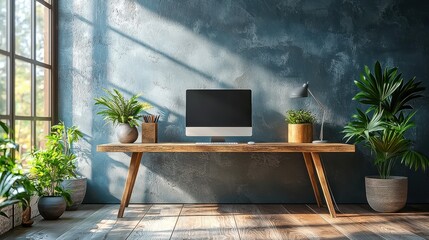 Fototapeta premium Modern Home Office Workspace: Cozy Interior Design for Remote Business