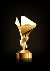 Award ceremony, play button, golden prize, award ceremony for the stars of the stage. Vector illustration