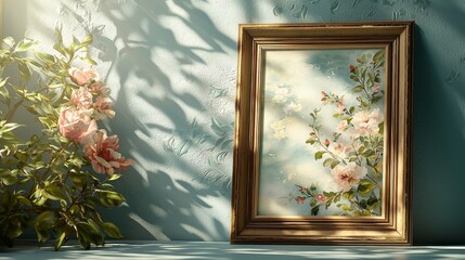 Captivating floral artwork displayed in elegant frame bright room art photography cozy environment close-up inspiration