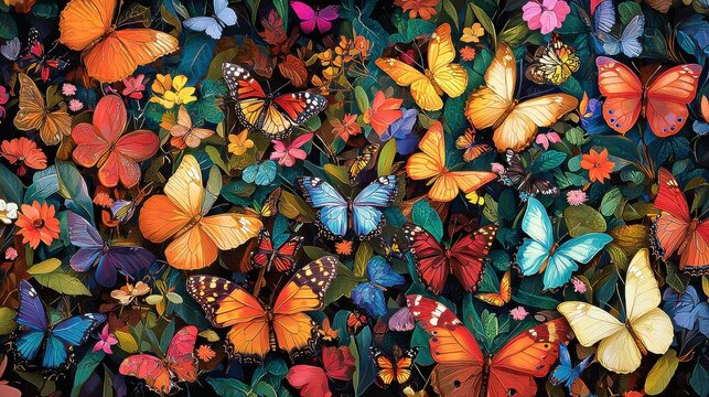 Pretty Insect Wildlife Art Seamless Butterfly Decoration Ornament - Fancy Morpho Texture Rainbow Background Shape