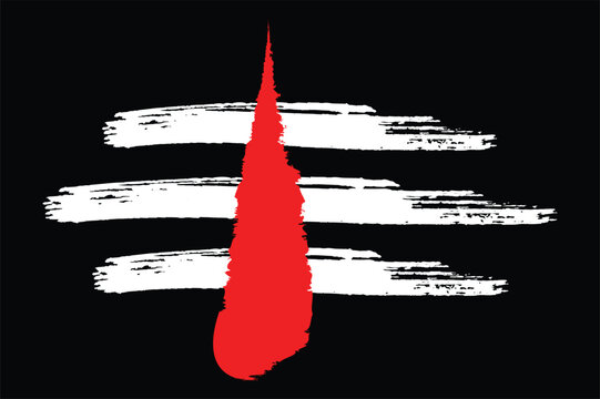 Shiva Mahadev Red Tilak Maha Shivratri Hindu Festival Vector Illustration. Lord Shiva's Red tilak with white stripes isolated on Black background