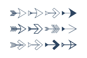 Arrow Icons Set, A Complete Collection of Arrows. A Large Set of Simple Vector Arrows. Arrow Clipart Illustration Isolated on a White Background