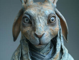 Realistic anthropomorphic rabbit with textured skin, piercing eyes, and intricate details. Dark fantasy, surreal creature design, perfect for concept art and storytelling.