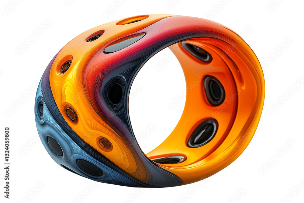 Poster colorful abstract design showcasing a dynamic, flowing shape with vivid hues and unique patterns on 