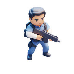 Vigilant Soldier Armed with Rifle: A Cartoon Illustration of Military Personnel in Uniform, Ready for Combat, Defending with Power, Illustrating Security and Duty in the Battlefield