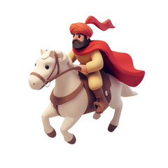 Fototapeta premium A Majestic Equestrian Portrait: A Regal Figure Riding with Courage and Honor, Embodied in Traditional Attire, Evoking a Sense of History, Legacy, and National Pride.
