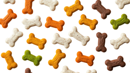 Colorful dog treats in various shapes and flavors, perfect for rewarding pets. Bright colors and fun shapes make them appealing to dogs of all sizes.