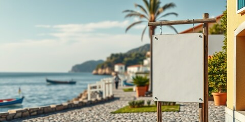 Fototapeta premium Coastal Village Square Signboard Mockup