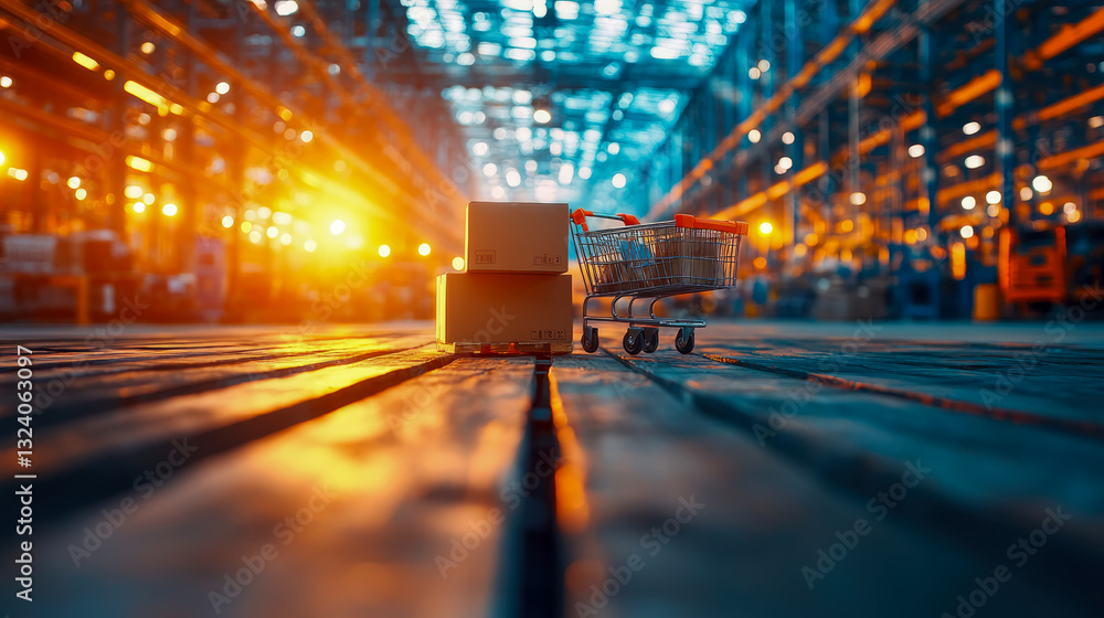 Poster warehouse logistics: the movement of goods, depicting efficiency and process optimization within a l