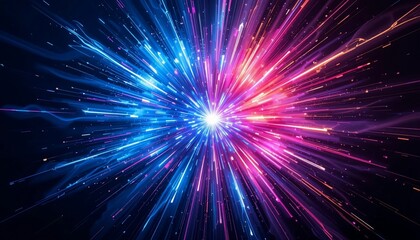 Fototapeta premium Abstract Neon Light Burst Explosion Vivid Pink Blue and Orange Rays