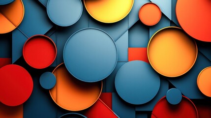 Vibrant Geometric Patterned Wallpaper - Dynamic Abstract Design Featuring Circle & Triangle Motifs in Bold Colors