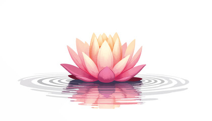 Watercolor lotus flower floating on calm water