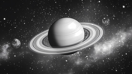 Obraz premium Saturn and Starry Sky Black and White Art