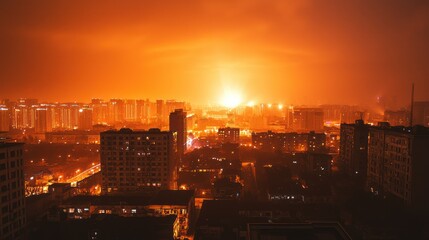 Fototapeta premium A city experiencing a blackout with only a few emergency lights visible