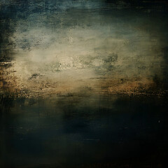 Obraz premium Atmospheric Abstract: A textured canvas painting with a blend of dark blue, grey, and brown hues. An ethereal landscape, evokes contemplation and emotional depth.