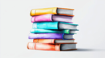 A colorful stack of books showcasing various vibrant colors and textures. isolated on white background.