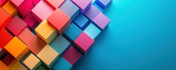 Fototapeta premium Vibrant Rainbow Block Cube Abstract Background - Colourful 3D Render with Red, Green & Blue Hues