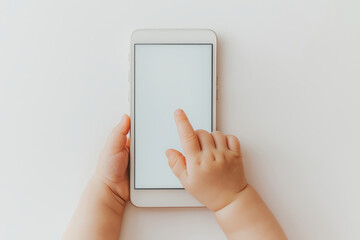 A cute baby hand interacting with a smartphone screen, showcasing early engagement with technology.