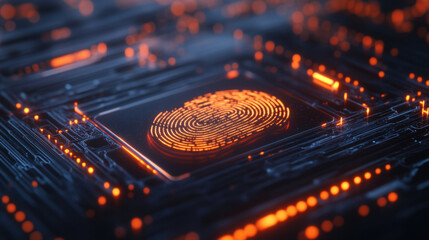 A glowing fingerprint icon on a screen, symbolizing seamless biometric authentication on digital devices.