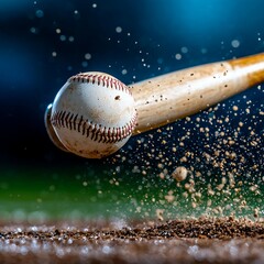 Dynamic Baseball Bat Impact Close up of Ball and Dirt Explosion