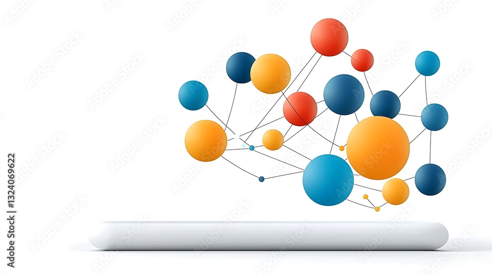 Poster dynamic network visualization of colorful nodes and connections abstract digital art modern design s