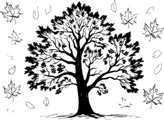 Obraz premium Autumn leaves falling forest illustration natural environment side view seasonal change