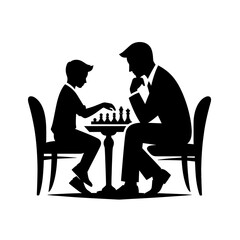 Family values – father and son playing chess silhouette