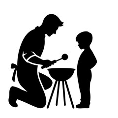 Family values &ndash; father cooking barbecue with son silhouette