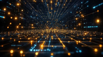 Fototapeta premium Dark room with colorful lights creating an ambiance for blockchain asset trading and innovative technology solutions