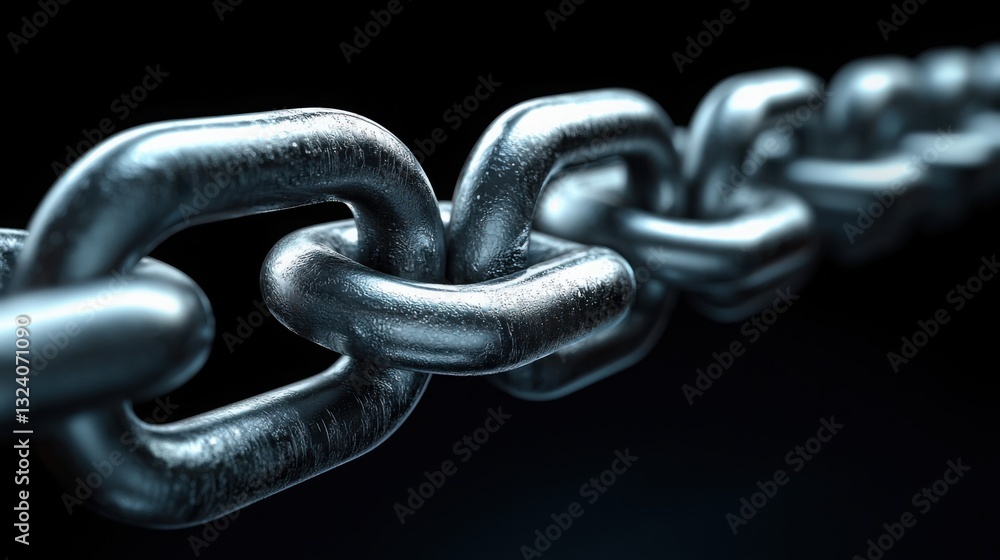 Poster close-up view of a heavy metal chain representing security and trust in blockchain digital currency 