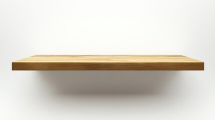 A sleek, minimalist floating shelf, crafted from a light wood finish, hovers gracefully above a pristine white background, a testament to modern design and functional elegance.