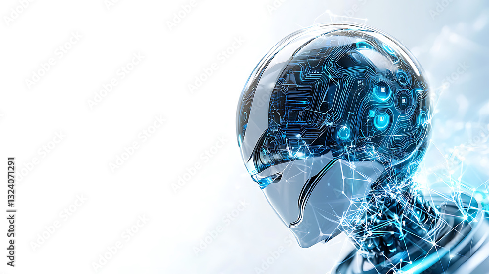 Poster futuristic robot concept digital realm illustration high-tech environment close-up artificial intell